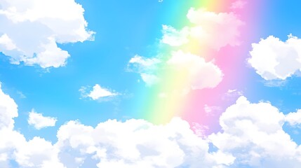 Poster - Beautiful Pastel Rainbow Sky with White Clouds