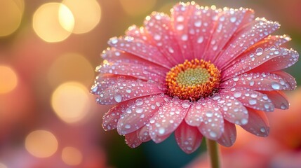 Wall Mural - Pink Gerbera Daisy with Dew Drops