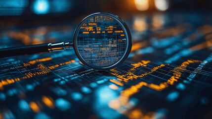 Magnifying Glass Over Data Code Cyber Security Concept