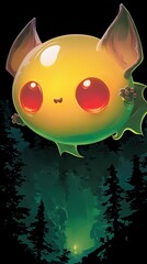 Sticker - Cute Cartoon Bat Flying Over Forest