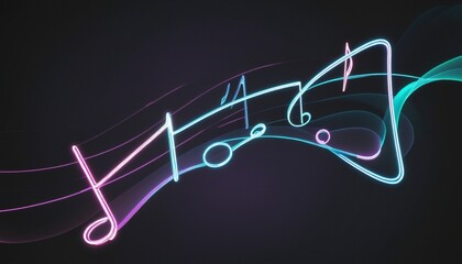 Wall Mural - musical notes in neon style on a dark background, illustration, wall paper design