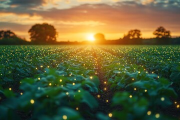 Canvas Print - Sunset Glow Over a Field of Green