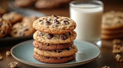 Canvas Print - Stack of Chocolate Chip Cookies on Plate