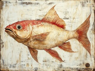 Poster - Red Fish Painting: A Detailed Watercolor Illustration