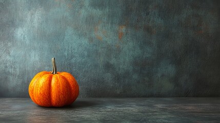 Canvas Print - A pumpkin is sitting on a grey wall