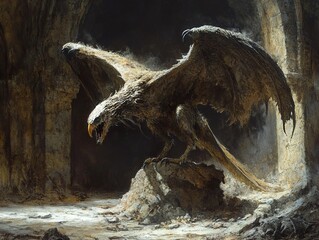 Sticker - Mythical Eagle in Ruins: A Fantasy Creature Illustration