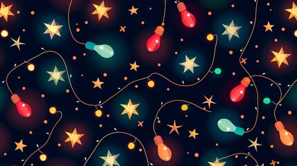 Sticker - Pattern featuring Christmas lights and stars.