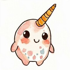 Poster - Cute Cartoon Narwhal with Big Eyes and a Swirly Horn