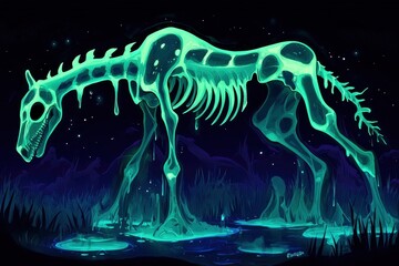 Poster - Glowing Skeleton Horse in a Nighttime Forest