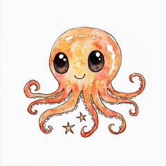 Poster - Cute Cartoon Octopus Watercolor Illustration