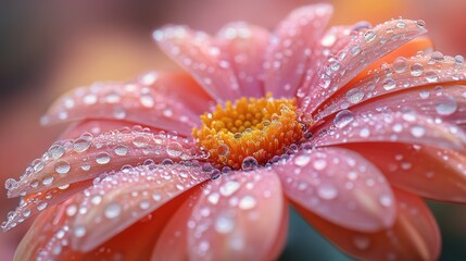 Wall Mural - Close-up of a Pink Flower with Dew Drops