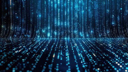 Wall Mural - illustration of code compiling like the matrix background from top down, blue colored lines, dark ba