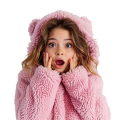 Wall Mural - Portrait of a girl in a fur coat with a surprised expression