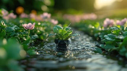 Canvas Print - Watering Plants with Irrigation System