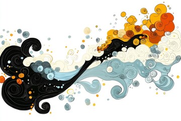 Wall Mural - Abstract Swirling Design with Black, Blue, and Yellow Elements