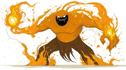 Canvas Print - Fiery Monster with Glowing Hands