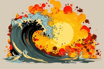 Poster - Abstract Wave with Colorful Splatter Background