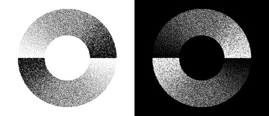 Fototapete - Abstract art background with dotted circle. Stipple effect with chaotic noise in spiral. Black shape on a white background and the same white shape on the black side.