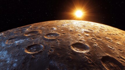 Canvas Print - mercury rugged surface illuminated by the sun intense rays, highlighting its cratered and rocky terr