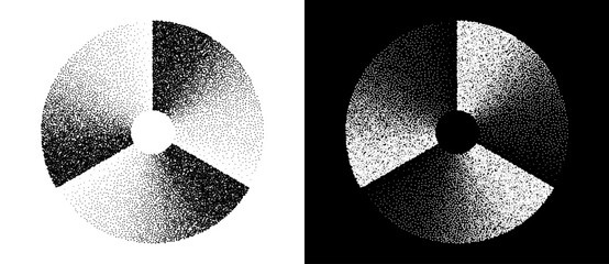 Fototapete - Abstract art background with dotted circle. Stipple effect with chaotic noise in spiral. Black shape on a white background and the same white shape on the black side.