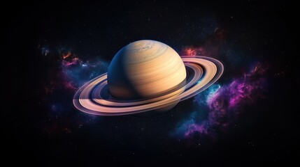 Canvas Print - saturn floating in the darkness of space, surrounded by its majestic rings and the planet soft, past