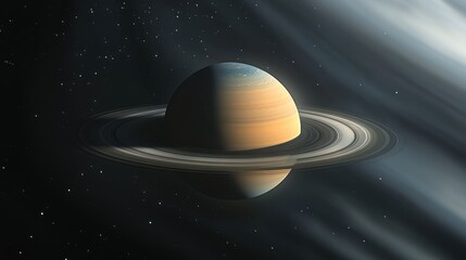 Canvas Print - saturn floating in the darkness of space, surrounded by its majestic rings and the planet soft, past