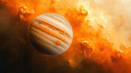 Canvas Print - the gas giant jupiter with its iconic storm systems and swirling clouds, featuring the vibrant orang