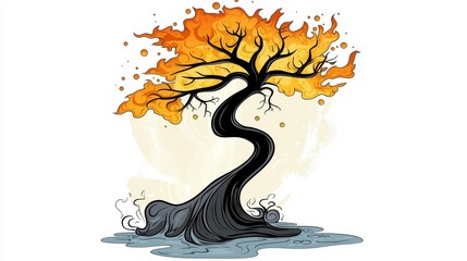 Poster - Abstract Tree Illustration With Fire-like Leaves