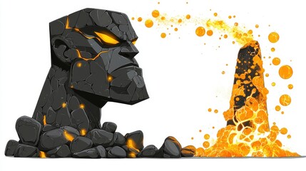 Canvas Print - Stone Golem and Lava Eruption