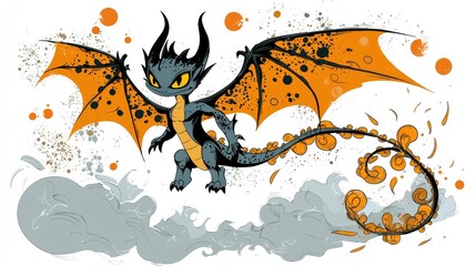 Sticker - Cartoon Dragon Flying with Swirling Smoke