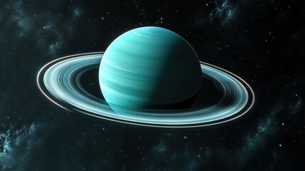 Wall Mural - the planet uranus, surrounded by a faint ring system and set against a dark backdrop, glowing softly