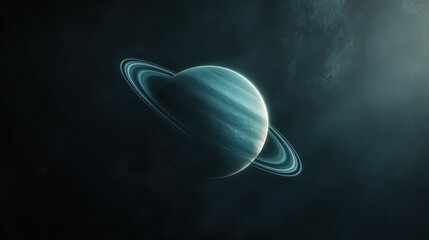Wall Mural - the planet uranus, surrounded by a faint ring system and set against a dark backdrop, glowing softly