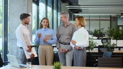 Wall Mural - Creative group of business people having a meeting in a company, planning a project in an office