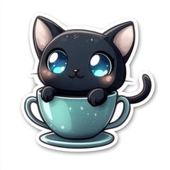 Canvas Print - Cute Black Kitten in a Teacup with Stars