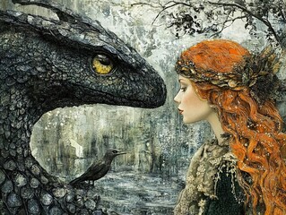 Poster - Dragon and Woman: A Fantasy Encounter