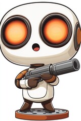 Canvas Print - Cute Cartoon Robot Holding a Gun