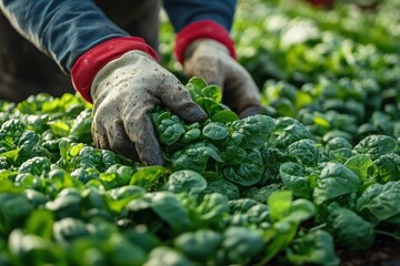 Wall Mural - Hands Picking Spinach