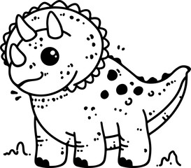 Wall Mural - a cute triceratops dinosaur wearing sunglasses in hand-drawn vector illustration. doodle line art st