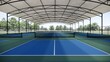 © WINDERFULL STUDIO - outdoor green and blue pickleball courts with shade structure