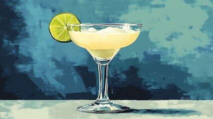 Wall Mural - A Hand-Painted Cocktail with a Lime Wedge.