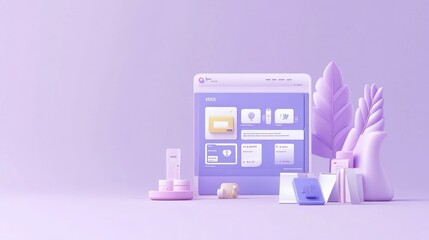 Wall Mural - A pastel-themed digital workspace showcasing various products and a user interface.