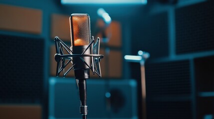 Sticker - A close-up of a microphone in a recording studio, highlighting its design and purpose.