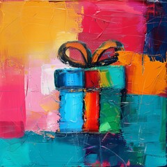 Wall Mural - Artistic representation of a Christmas gift with bold and bright colors.