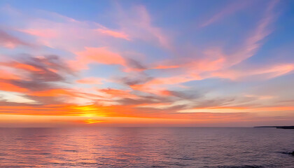 Wall Mural - Beautiful sunset on the sea, orange and red skyline shows natural charm.