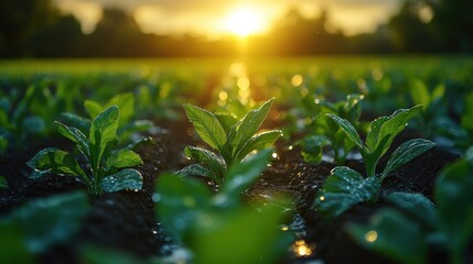 Poster - Sunrise Over a Field of Green