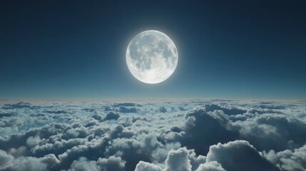Wall Mural - A stunning moon in the sky, gliding over endless clouds with its light shining brightly. This seamless 3D animation features the moon's glow extending over the horizon in a continuous loop