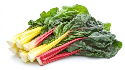 Wall Mural - Fresh bunch of rainbow chard with vibrant green leaves and colorful stems.