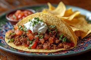 Canvas Print - Delicious Ground Beef Taco with Toppings