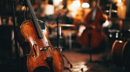 Sticker - A warm, inviting music setting featuring string instruments and a cozy atmosphere.