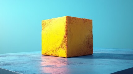 Poster - Yellow Cube on Blue Surface